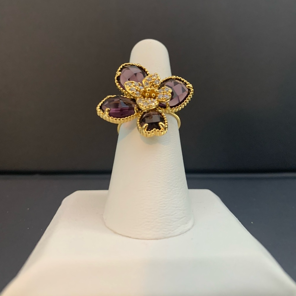 **FINAL $ DROP** Park Lane “Wisteria” Gold and Purple Floral Ring Sz 7